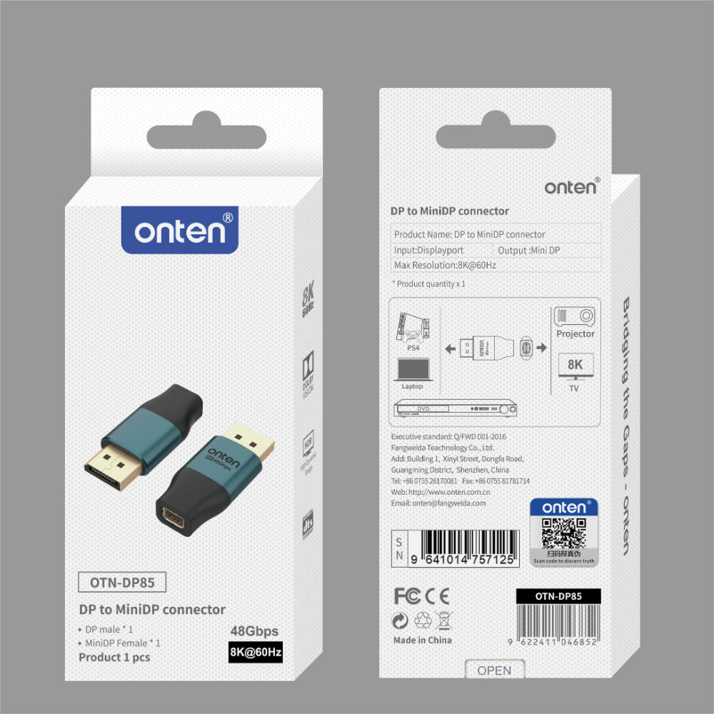 Onten OTN-DP85 | DisplayPort (Male) to Mini DisplayPort (Female) Adapter | 4K@60Hz | Gold-Plated Connectors | Plug & Play | Unidirectional | For Desktop GPUs to Apple Displays