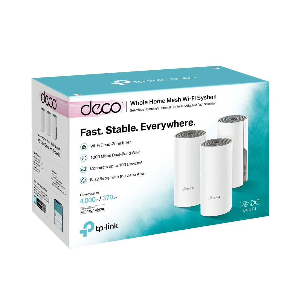 TP-Link Deco E4 (3-Pack) AC1200 Whole Home Mesh Wi-Fi System | Seamless Mesh Coverage for Up to 4,000 Sq. Ft.