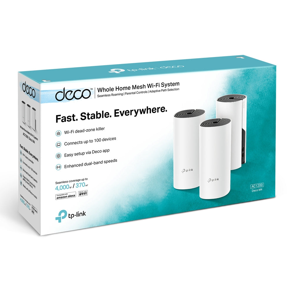 TP-Link Deco M4 (3-Pack) AC1200 Whole Home Mesh Wi-Fi System | Seamless Mesh Coverage for Up to 4,000 Sq. Ft.