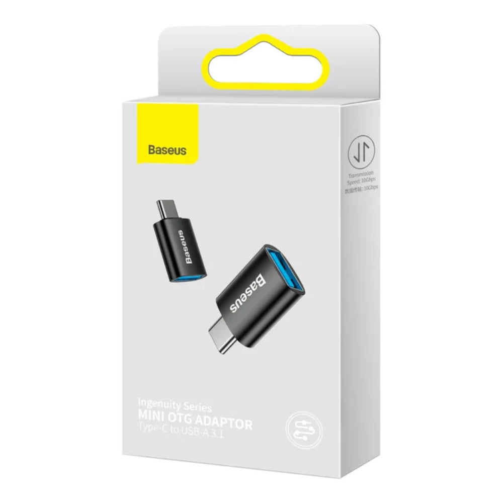 Baseus Ingenuity Series | Mini OTG Adapter | Type-C Male to USB-A Female | USB 3.1 Gen1 | 5Gbps Transfer | Plug & Play | Aluminum Alloy | Black | For USB-C Phones, Tablets, Laptops