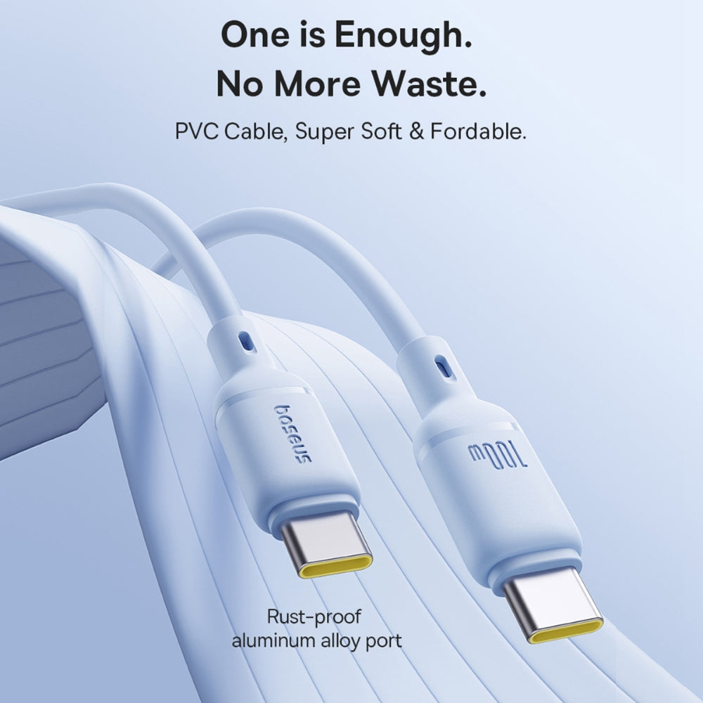 Baseus Silky Series | USB-C to USB-C Cable | 100W PD Fast Charging | 480Mbps Data | Ultra-Flexible Silicone | E-Marker Chip | 1 Meter | Moon White | For Laptops, Tablets, USB-C Phones, Power Banks