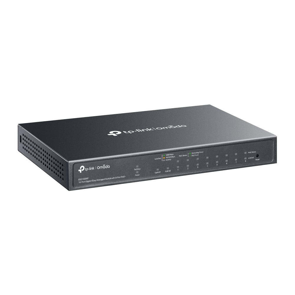 TP-Link ES210GMP Omada 10-Port Gigabit Easy Managed Switch with 8-Port PoE+ | Cloud-Managed PoE+ with Extended Range, Traffic Control, and Silent Operation