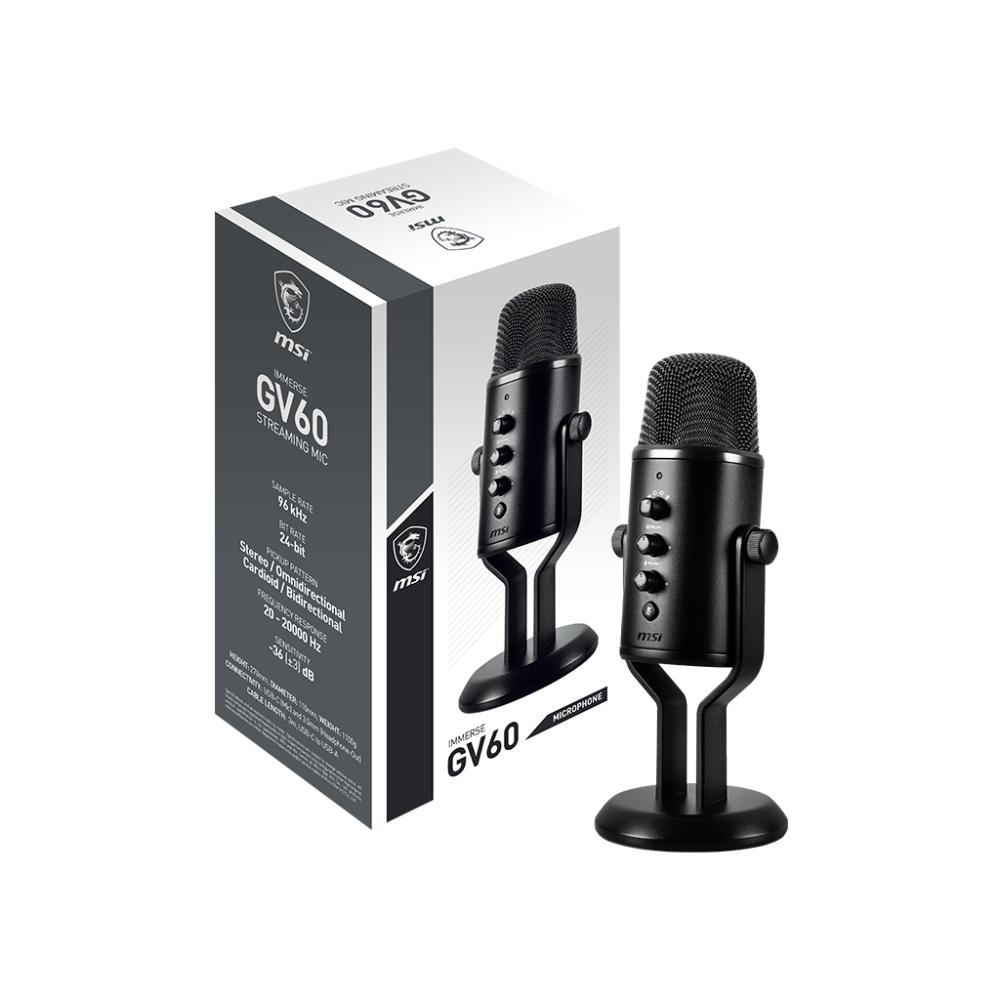 MSI Immerse GV60 Streaming Microphone with 24bit/96kHz Audio, Multi-Pattern Pickup, Real-Time Monitoring, and USB Plug & Play