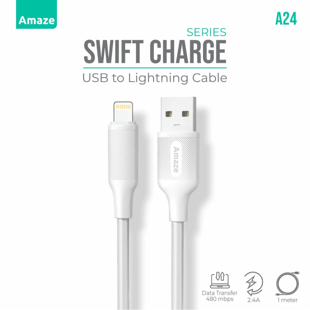 Amaze Swift Series A24 | USB to Lightning Cable (2.4A Fast Charging, 1m, Data Sync)