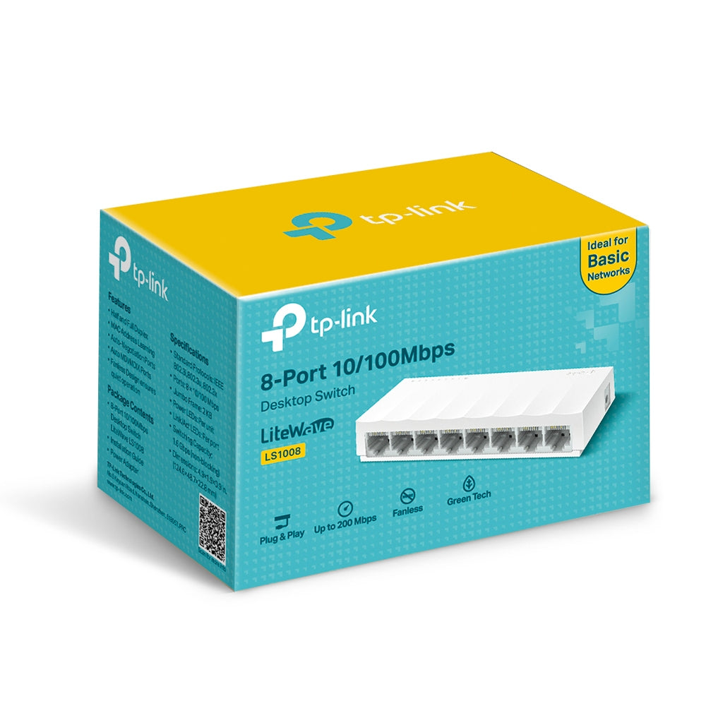 TP-Link LS1008 8-Port 10/100Mbps Desktop Network Switch | Eco-Friendly, Silent, and Effortless Wired Expansion