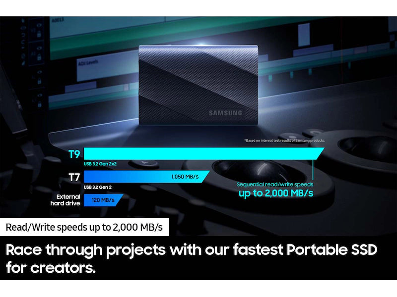 Samsung T9 Portable SSD | USB 3.2 Gen 2x2 | 1TB - 2TB | Up to 2,000MB/s Read/Write