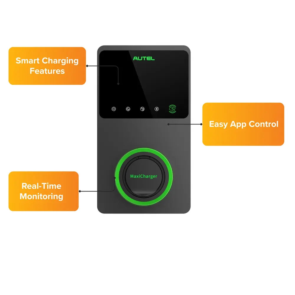 Autel MaxiCharger Tethered 7kW | Smart AC Wallbox Charger | Type 2 | Dynamic Load Balancing | App + RFID