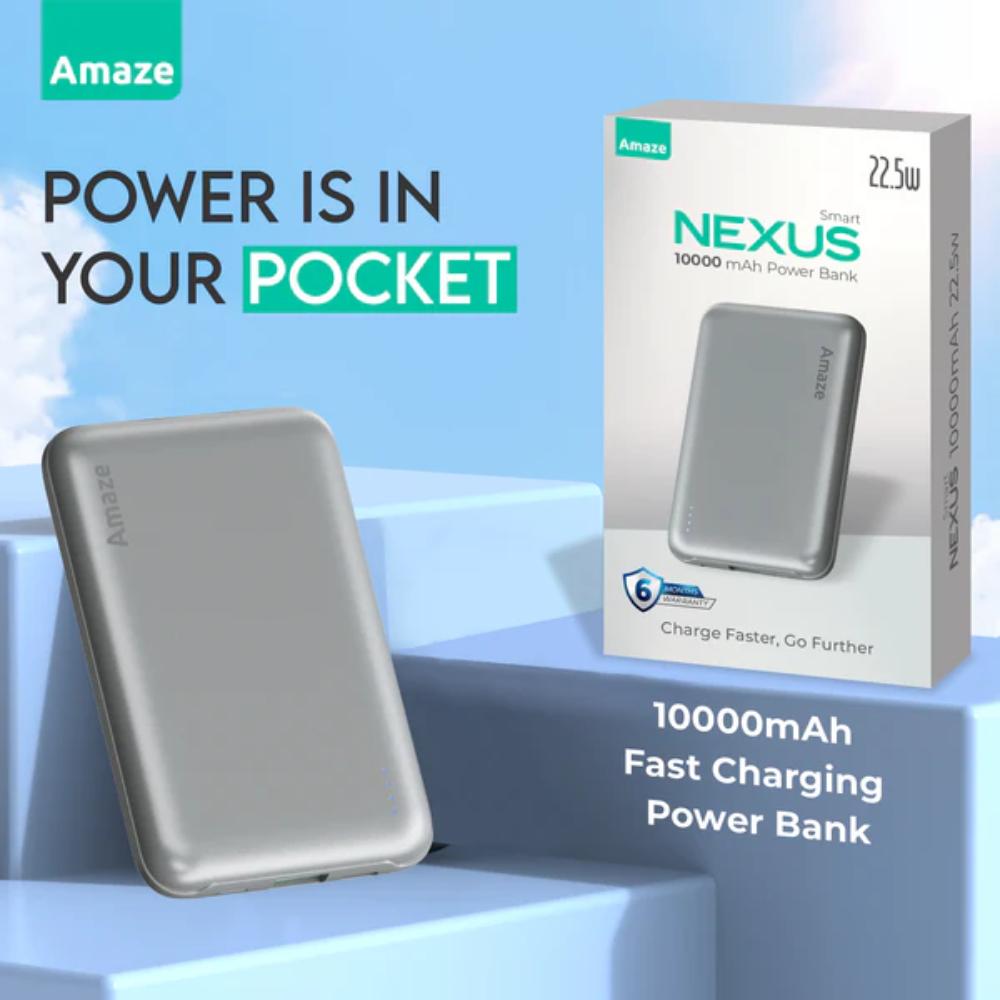Amaze Nexus A235 Smart | 10000mAh Pocket Power Bank (22.5W Fast Charging, LED Display, Dual Output)