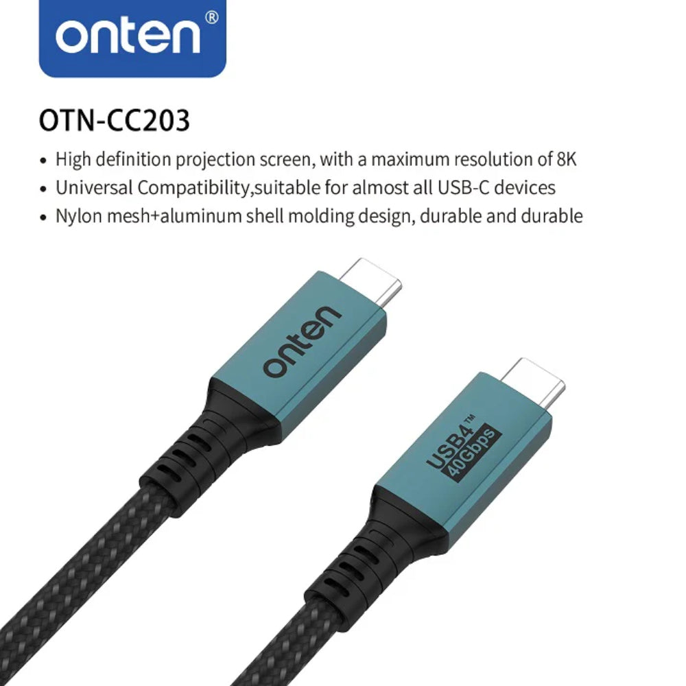 ONTEN CC203 | USB4 / Thunderbolt 4 Cable | 1 Meter | 40Gbps Data | 100W PD Charging | 8K Video | E-Marker Chip | For MacBook, Surface, Dell XPS, HP Spectre, USB-C Devices