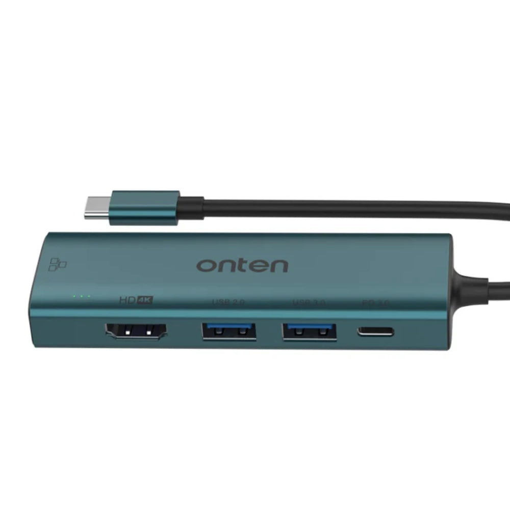 Onten UC125 | 5-in-1 USB-C Hub | HDMI 4K@30Hz + USB 3.0 × 2 + PD 3.0 100W + 100Mbps LAN | Plug & Play | For MacBook, Surface, Dell XPS, HP Spectre, USB-C Laptops/Tablets