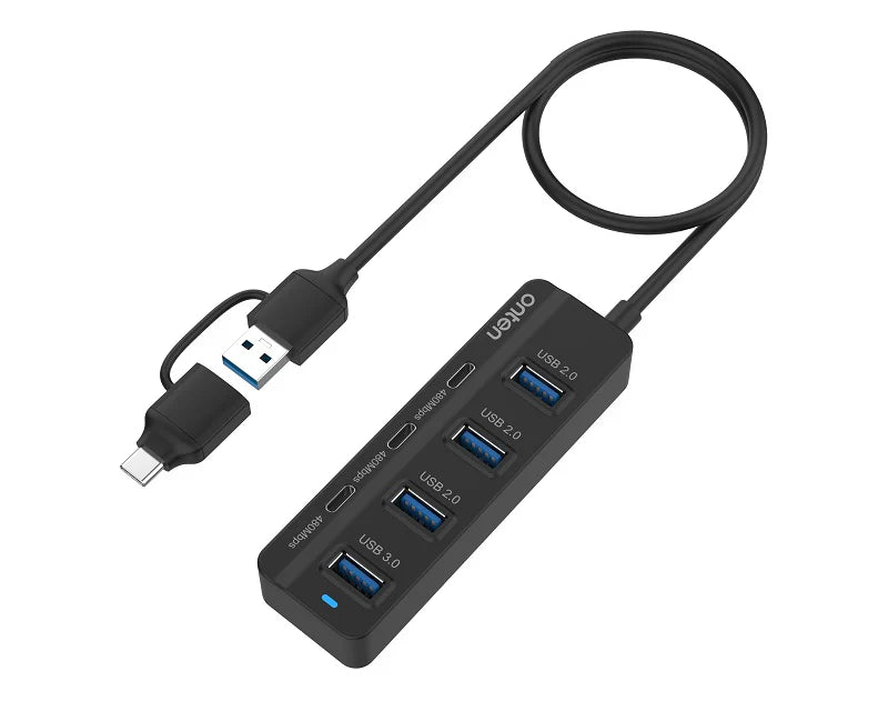 Onten UCA2306 | 7-in-2 USB-C / USB-A Hub | USB 3.0 × 7 | Dual Input | 5Gbps Transfer | Plug & Play | For MacBook, Surface, Dell XPS, HP Spectre, PCs, Smart TVs