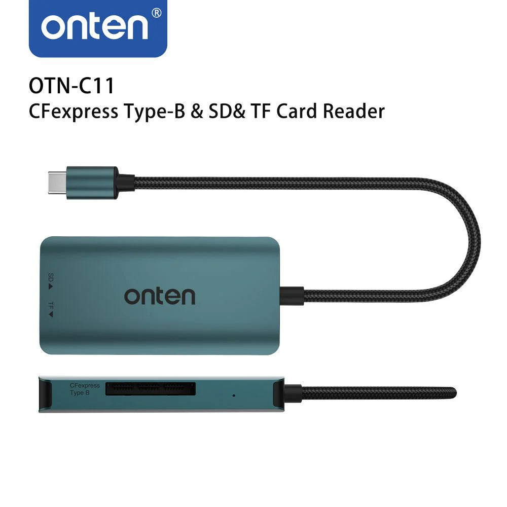 Onten C11 | USB-C Card Reader | Type-B (CFexpress) + SD + Micro SD | 900Mbps Read Speed | Plug & Play | 3-Slot Simultaneous Access | For Cameras, Laptops, Tablets, Smartphones
