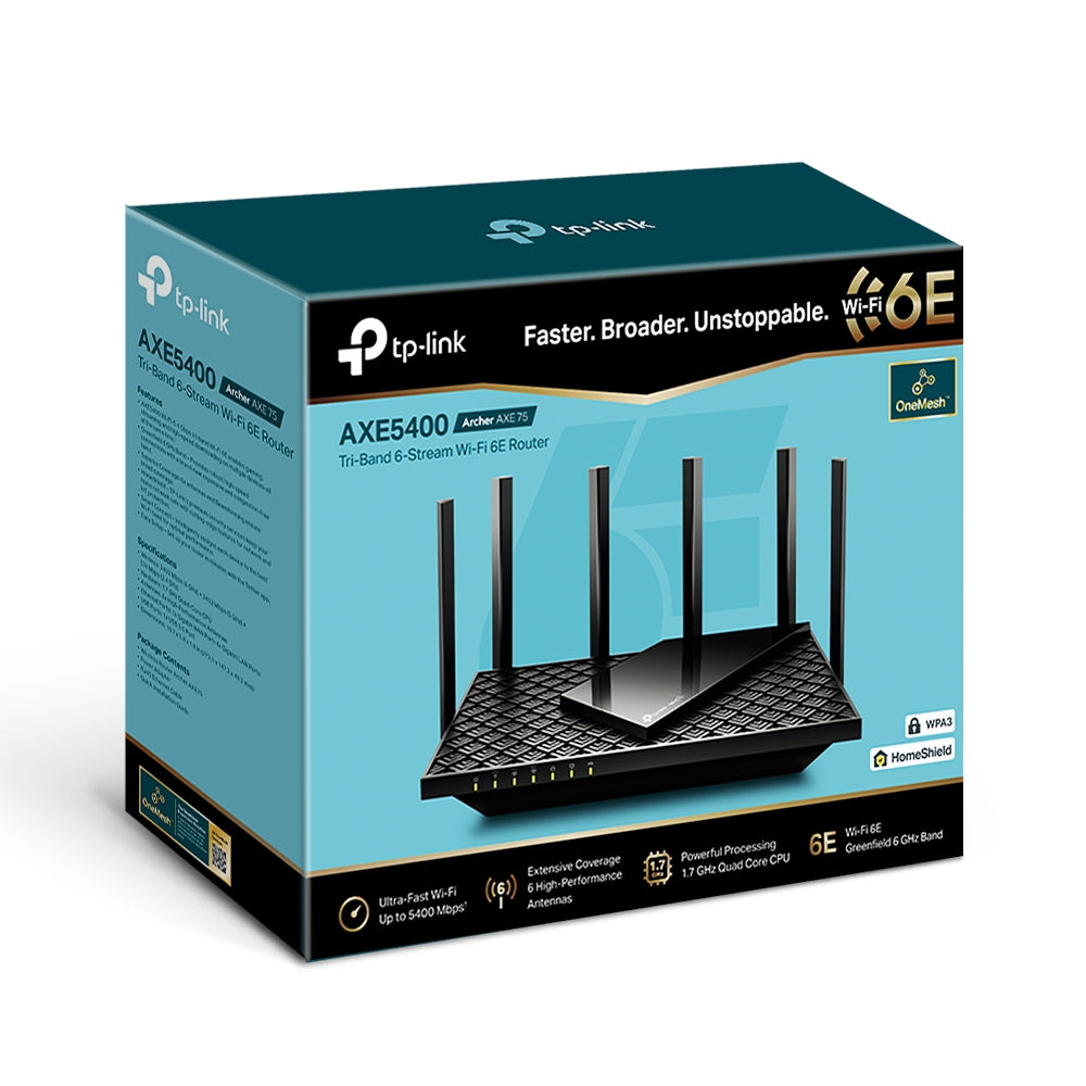 TP-Link Archer AXE75 | AXE5400 Tri-Band Gigabit Wi-Fi 6E Router with Quad-Core CPU, HomeShield & Alexa Support