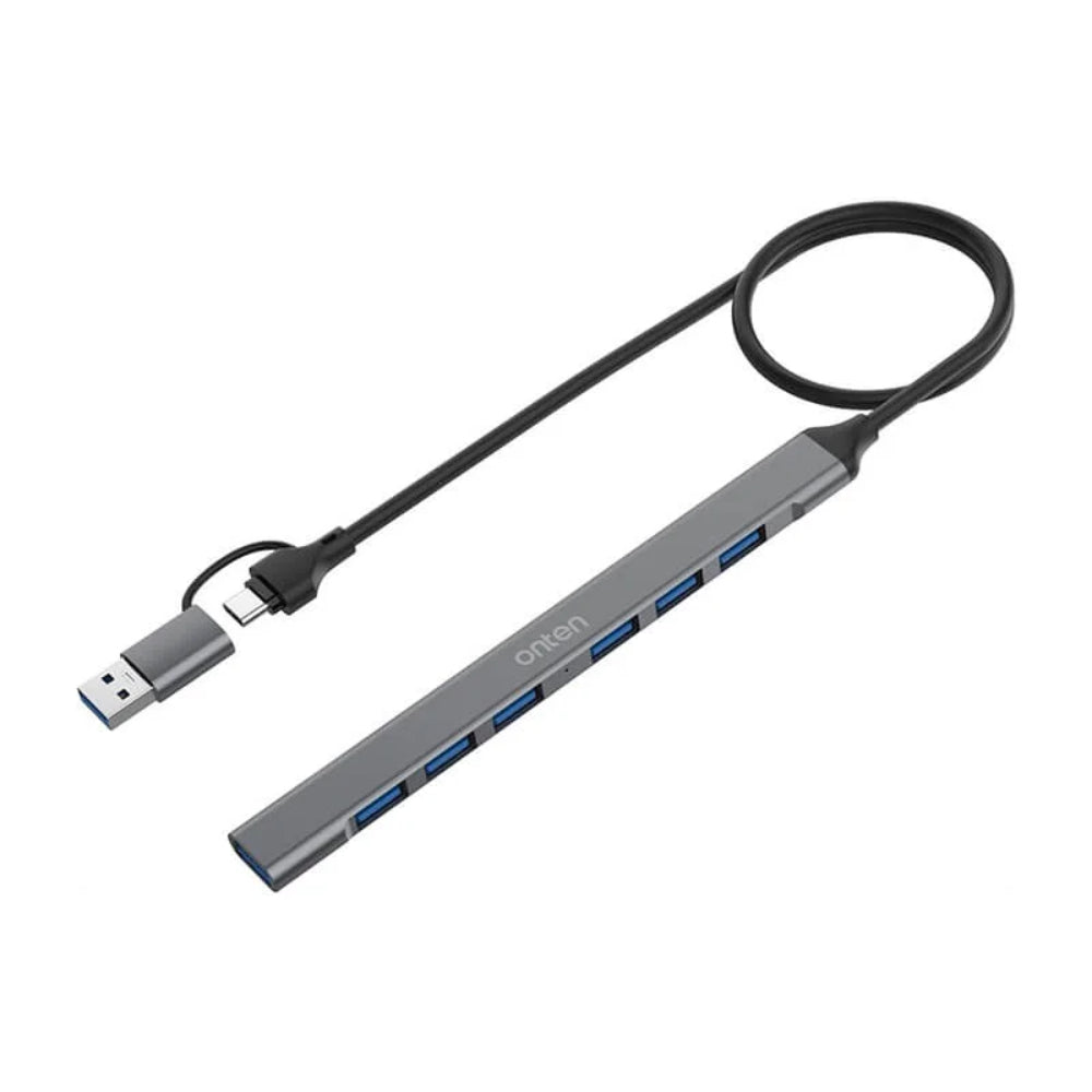 Onten UCA9703S | 7-in-2 USB-C / USB-A Hub | USB 3.0 × 7 | Dual Input | 5Gbps Transfer | Plug & Play | For MacBook, Surface, Dell XPS, HP Spectre, PCs, Smart TVs