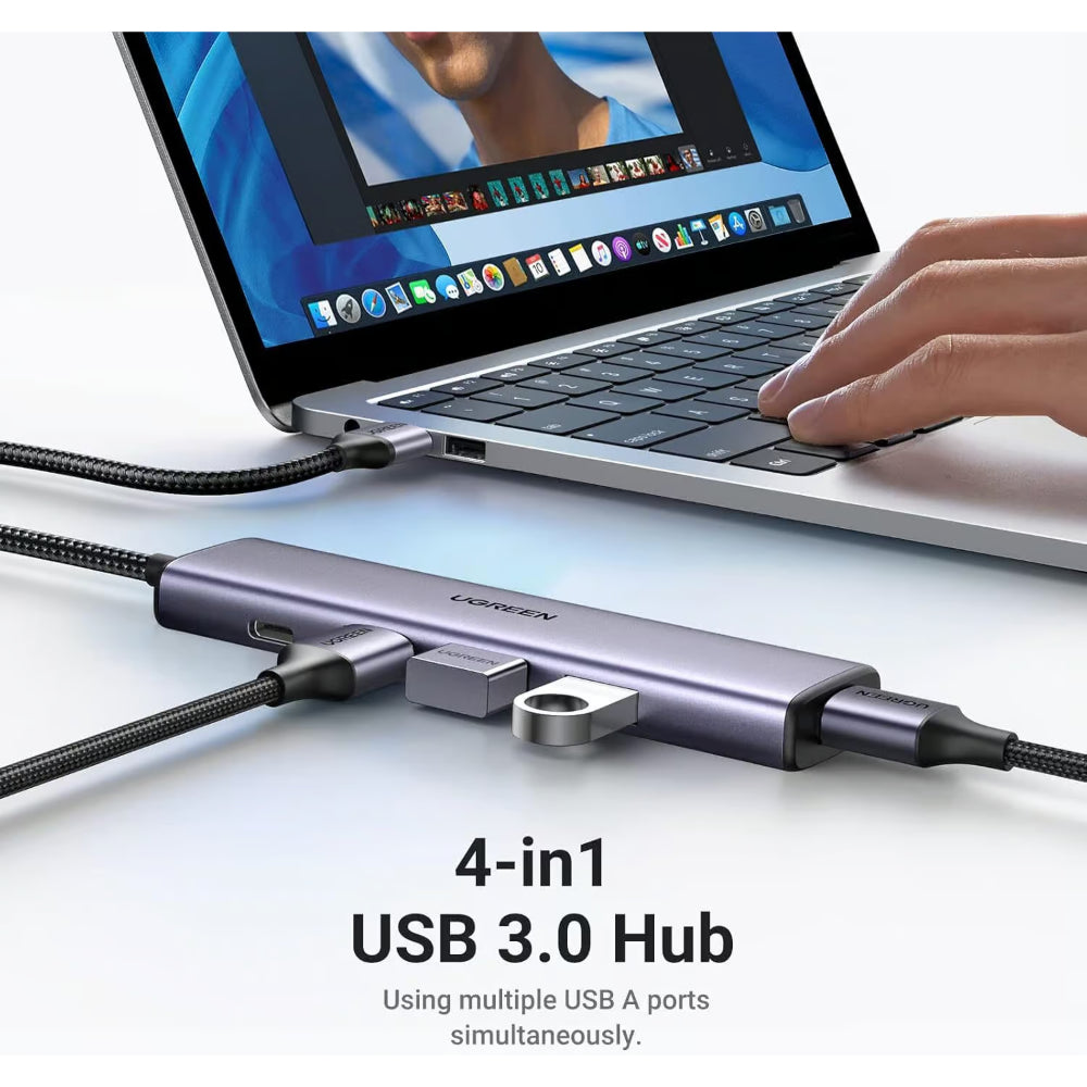 UGREEN 20805 | USB 3.0 Hub | 4 × USB-A Ports | Ultra-Slim Aluminum Design | Powered via USB-C | 5Gbps Transfer | For Laptop, PC, MacBook, Tablet