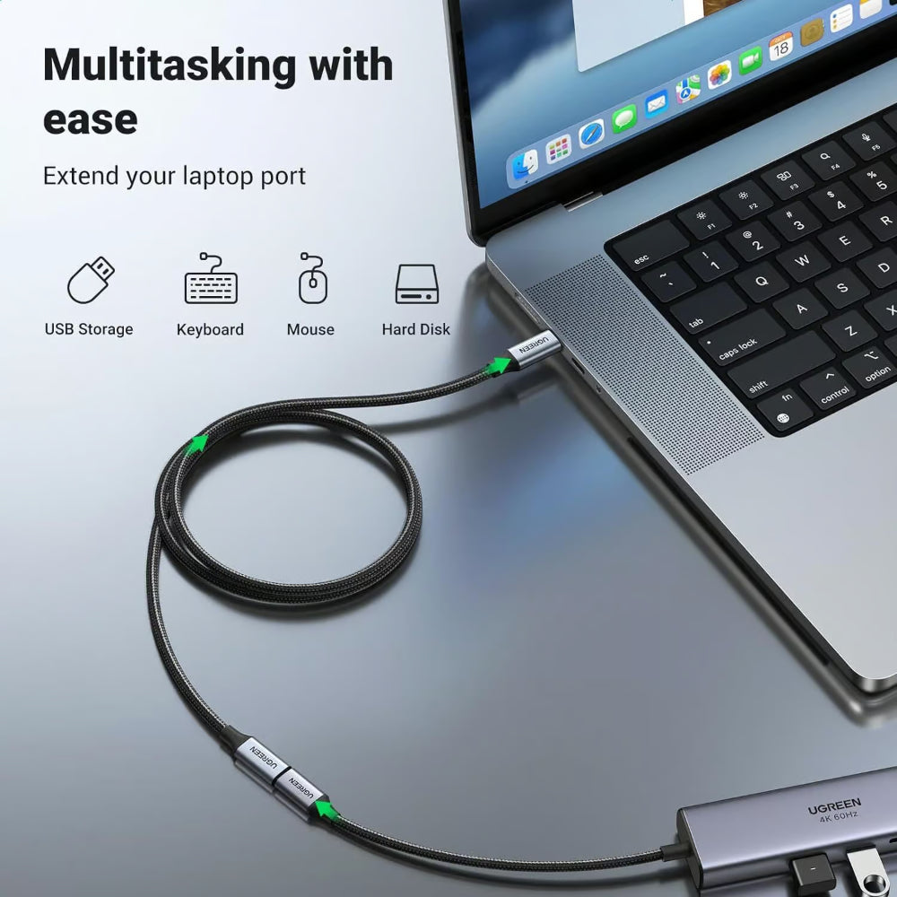 UGREEN 30205 | USB-C Male to USB-C Female Extension Cable | Gen 2 | 10Gbps | 100W PD | 1 Meter | Aluminum Case | Braided | Dark Gray | For MacBook, Tablets, Hubs, Docking Stations