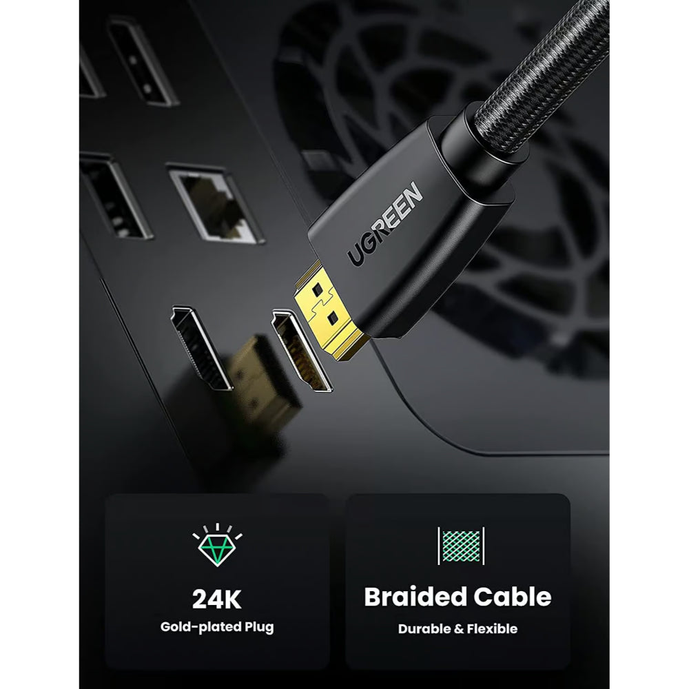 UGREEN | HDMI to HDMI Male Cable | 4K@30Hz | 1m (40408) / 2m (40410) / 5m (40412) / 15m (40416) | Black | Gold-Plated Connectors | Nylon Braided | For HDTV, Monitor, Projector, PS4, Xbox, Laptop