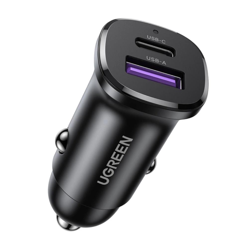 UGREEN 45278 | 30W Fast Car Charger | 1 × USB-A + 1 × USB-C | PD & QC Support | Compact Design | Smart IC | For iPhone, Android, Tablets, Dashcams, GPS