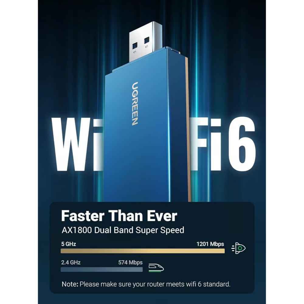 UGREEN 90340 | WiFi 6 AX1800 Wireless Adapter | Dual Band 5G + 2.4G | USB 3.0 | 1800Mbps | MU-MIMO | OFDMA | For PC, Laptop, Desktop