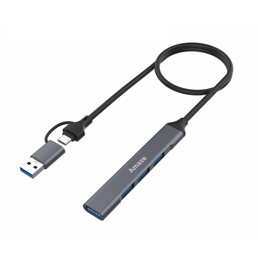 Amaze A304 | USB 3.0 + Type-C to 4-in-1 USB 3.0 Hub | Dual Input, 5Gbps Speed, Plug & Play