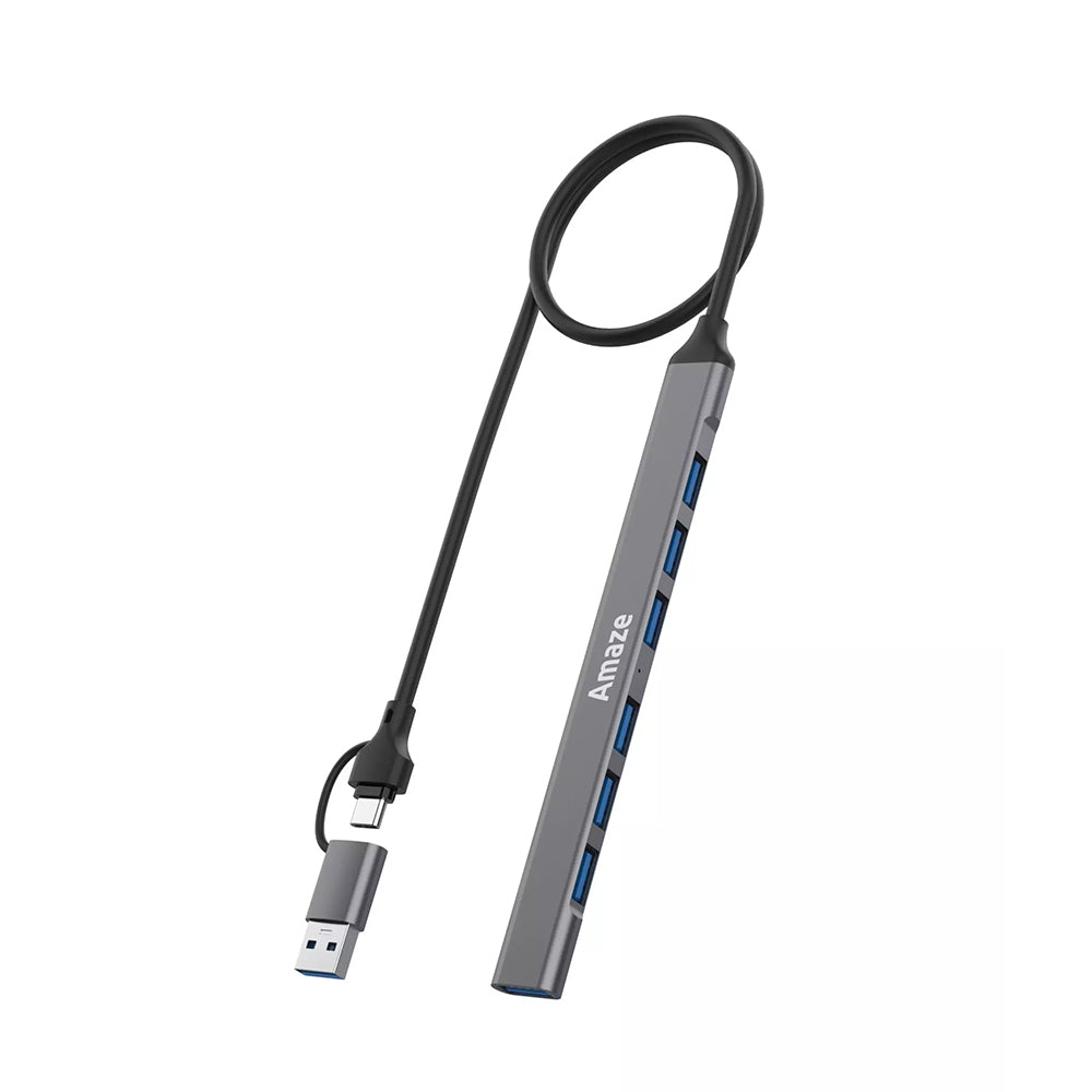 Amaze A307 | USB + Type-C to 7-Port USB 3.0 Hub | Dual Input, 5Gbps Speed, Plug & Play