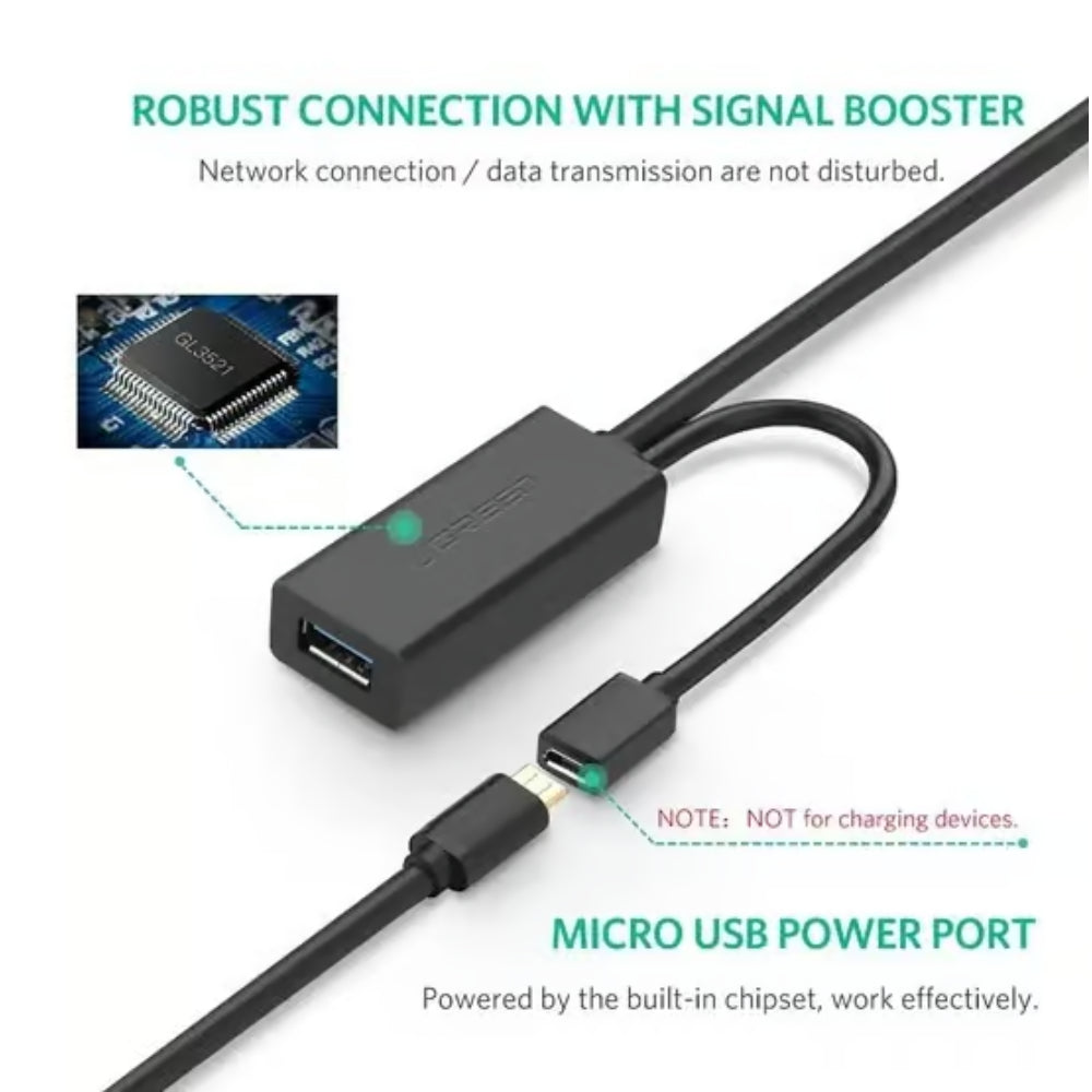 UGREEN 20827 | USB 3.0 Extension Cable with Repeater | 10 Meter | Active Signal Boost | Gold-Plated | Plug & Play | Black | Free Shipping