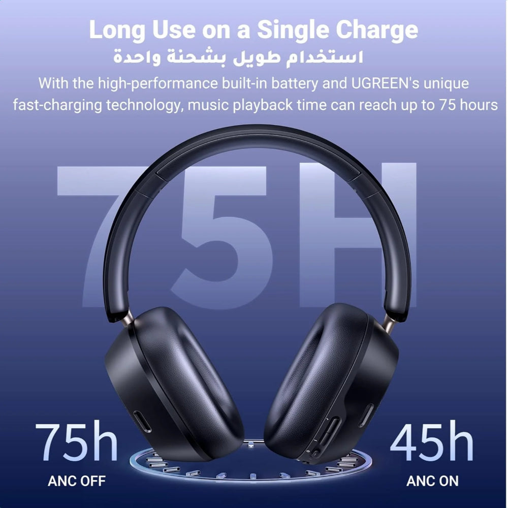 Ugreen 35757 | HiTune Max 5C Wireless Over-Ear Headphones | Bluetooth 5.4 | Hybrid ANC | 90H Battery | HiFi Sound | Dual Mic ENC | Black