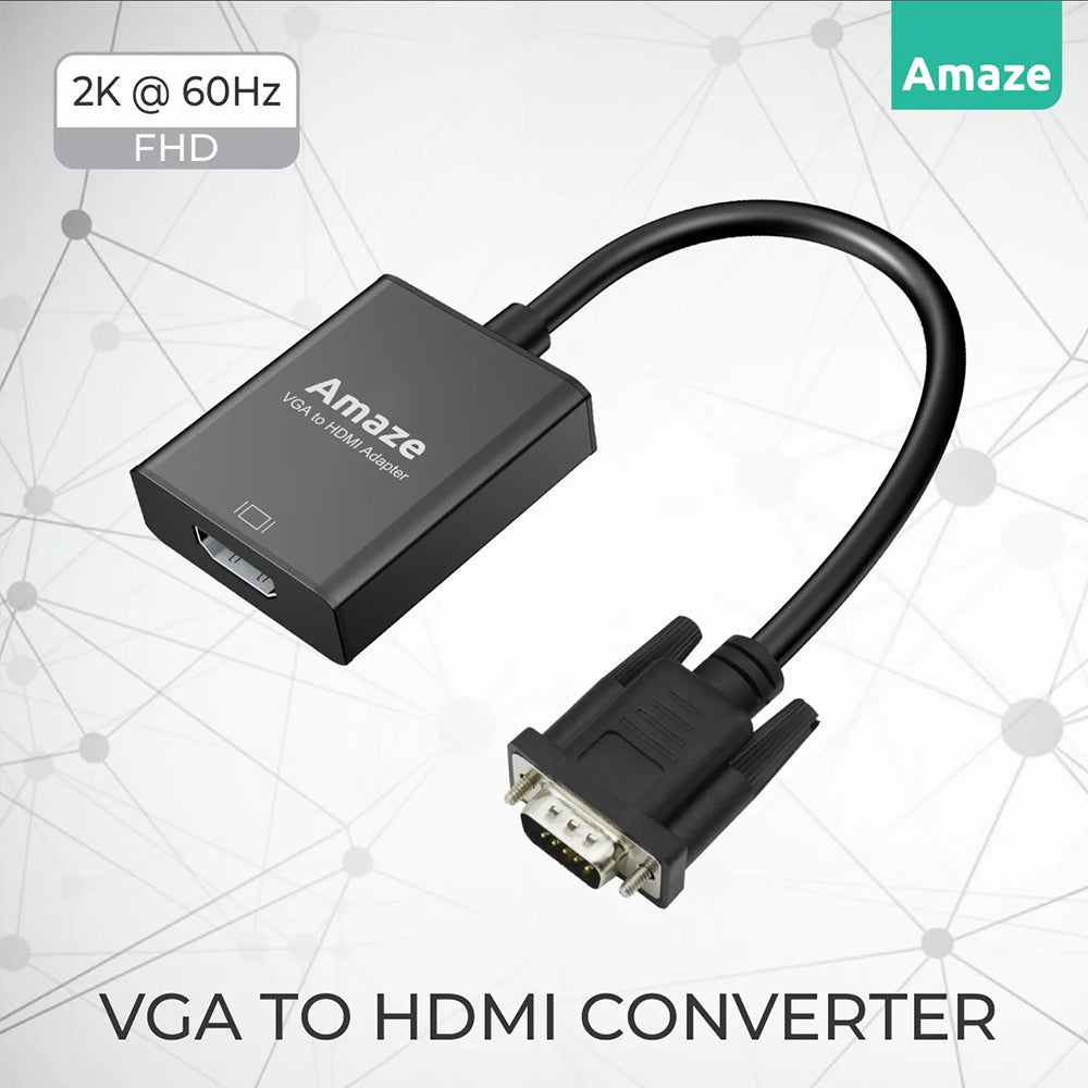 Amaze A832 | VGA TO HDMI ADAPTER WITH AUDIO | VGA to HDMI + Audio, 2K FHD 60Hz, 20cm Cable