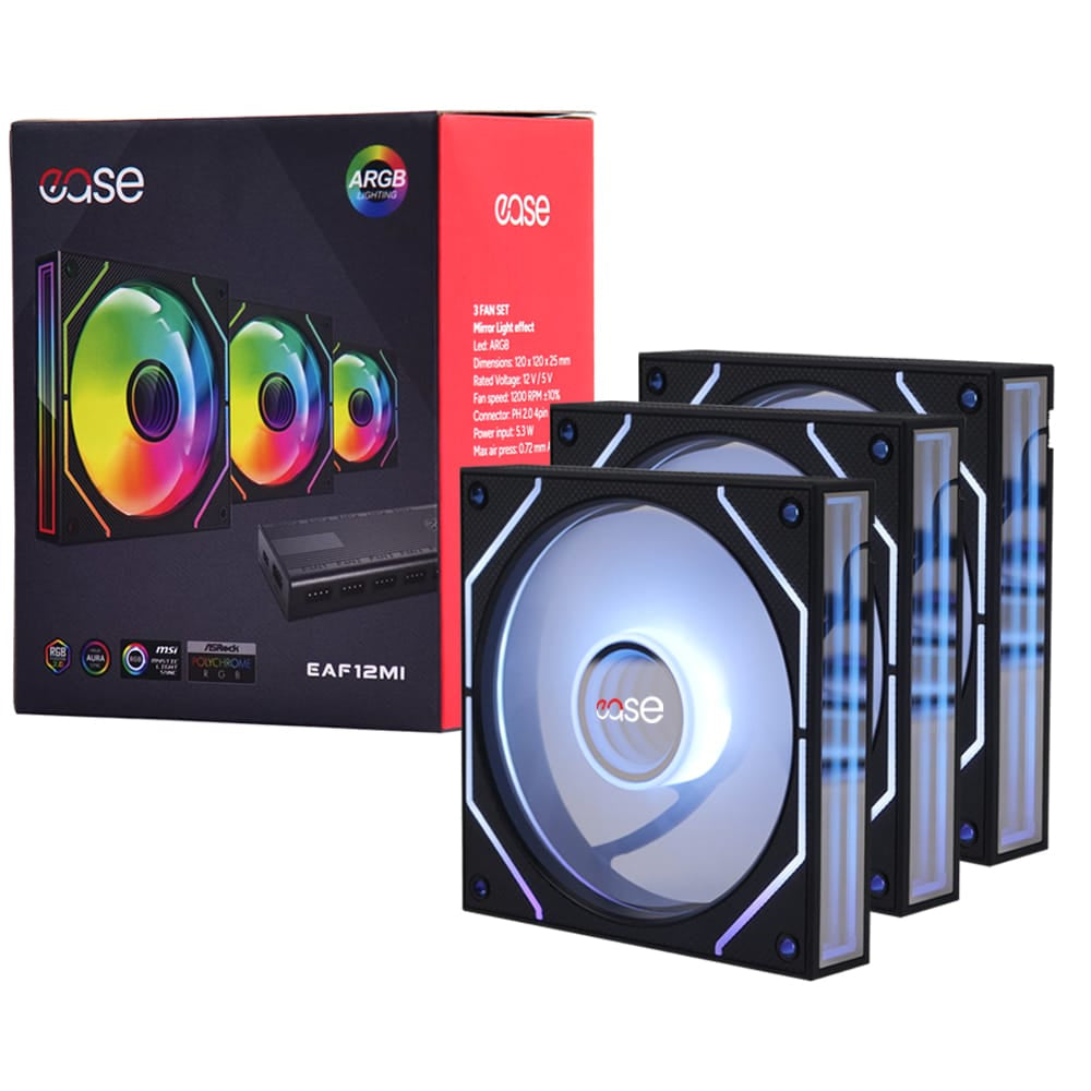 EASE EAF12MI Infinity ARGB Triple Fan Kit | 120mm | Infinity Mirror Lighting | PWM Control | Fan Hub Included