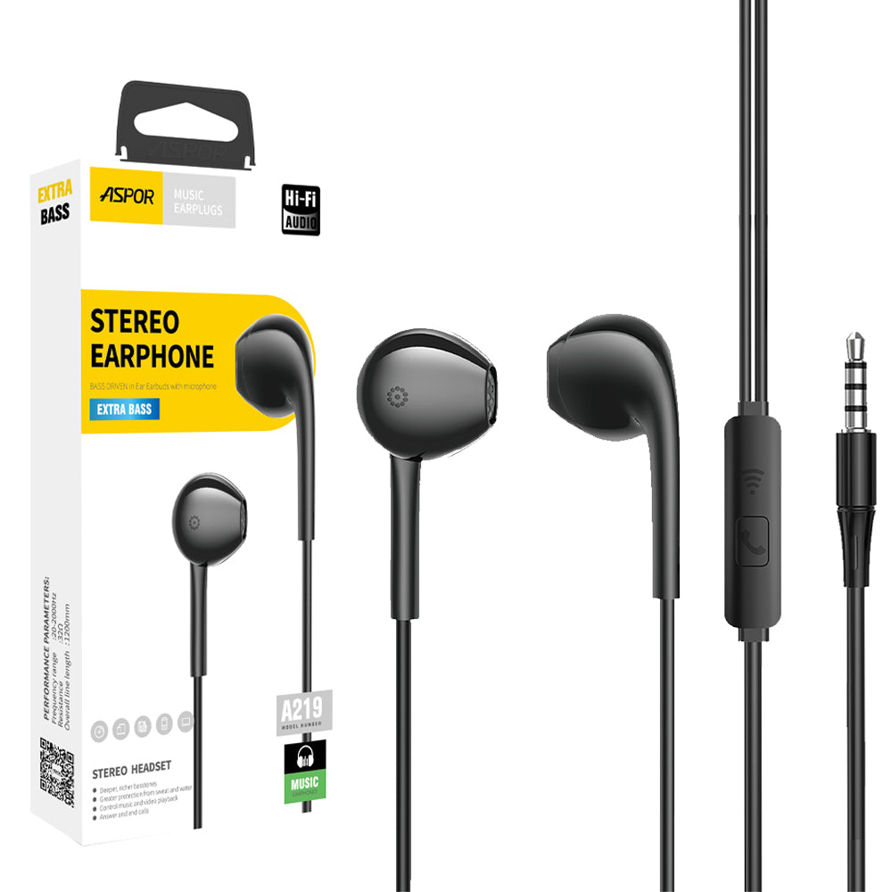 Aspor A219 3.5mm Wired Earphones | High Bass Universal Hands-Free