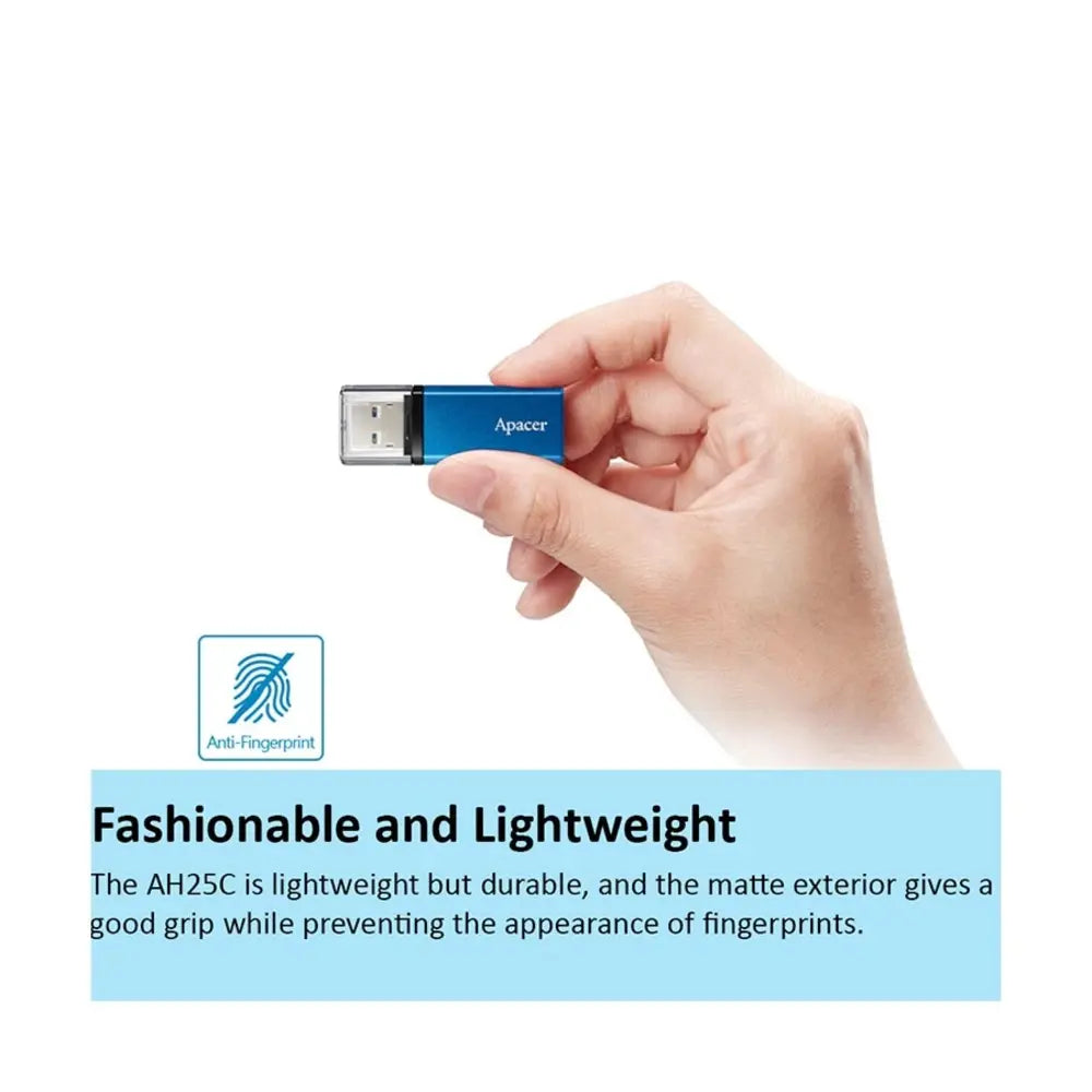 Apacer AH25C | USB 3.2 Gen 1 Flash Drive | Matte Metal | Cap Design | Plug & Play | 256GB