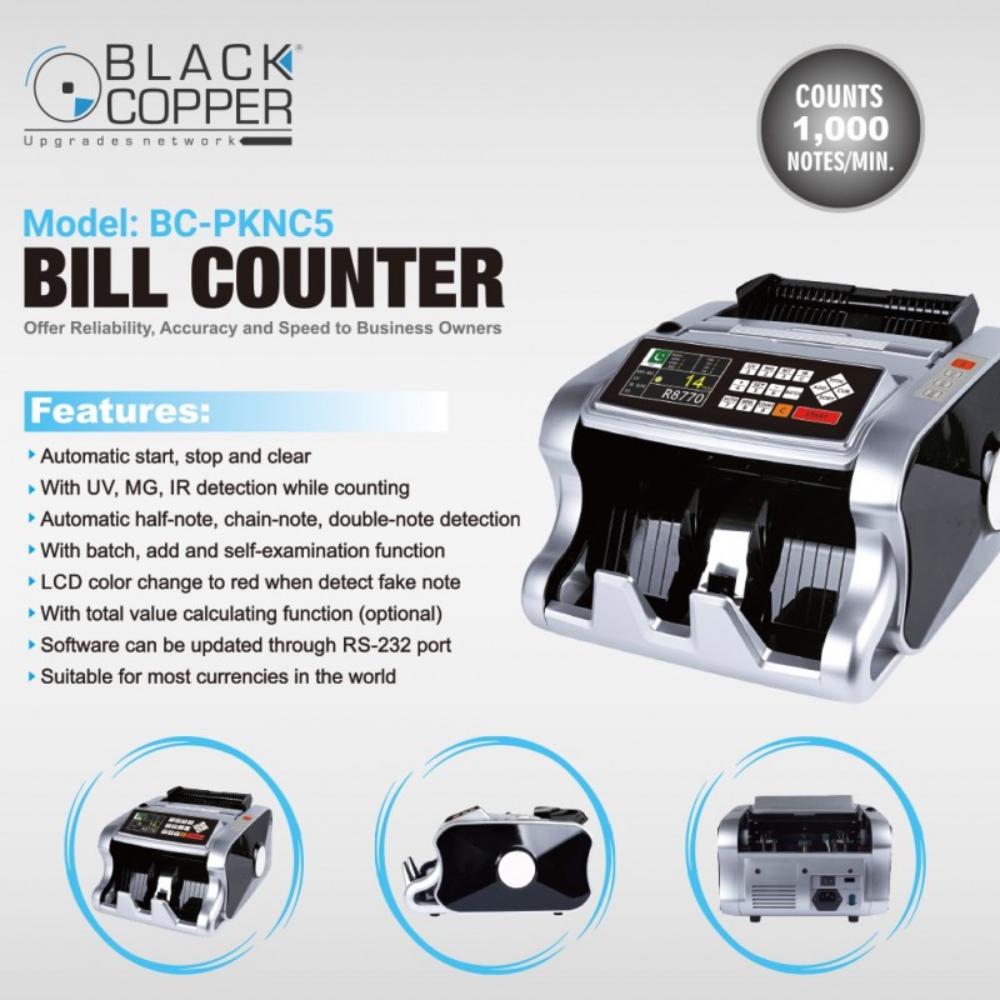 Black Copper BC-PKNC5 | Mixed Denomination Bill Counter | UV/MG/IR Detection, LCD Display, 1000 Notes/min