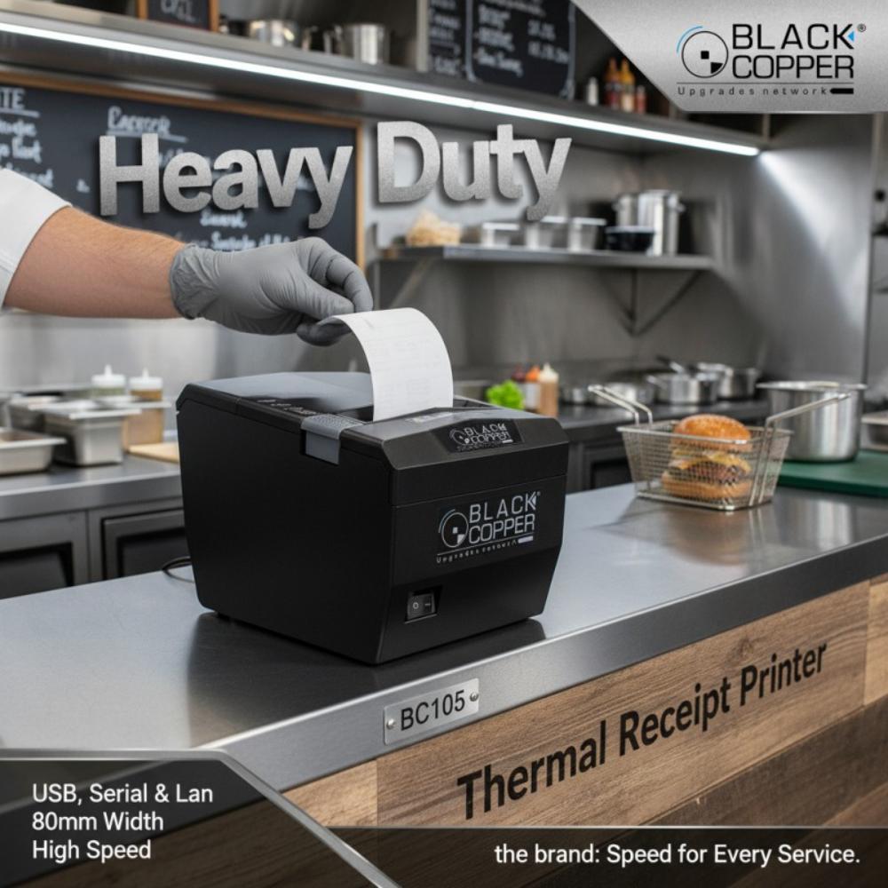 Black Copper BC-105 Thermal Receipt Printer | 80mm | 250mm/s | USB + Serial + Ethernet | ESC/POS Compatible