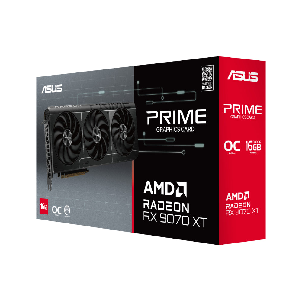 ASUS Prime Radeon RX 9070 XT O16G Graphics Card | AMD Radeon RX 9070 XT, 16GB GDDR6, PCIe 5.0, HDMI 2.1b, DisplayPort 2.1a, and Boost Clock up to 3030 MHz