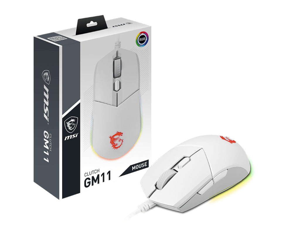 MSI Clutch GM11 White Gaming Mouse | 5000 DPI, Ambidextrous, RGB Mystic Light