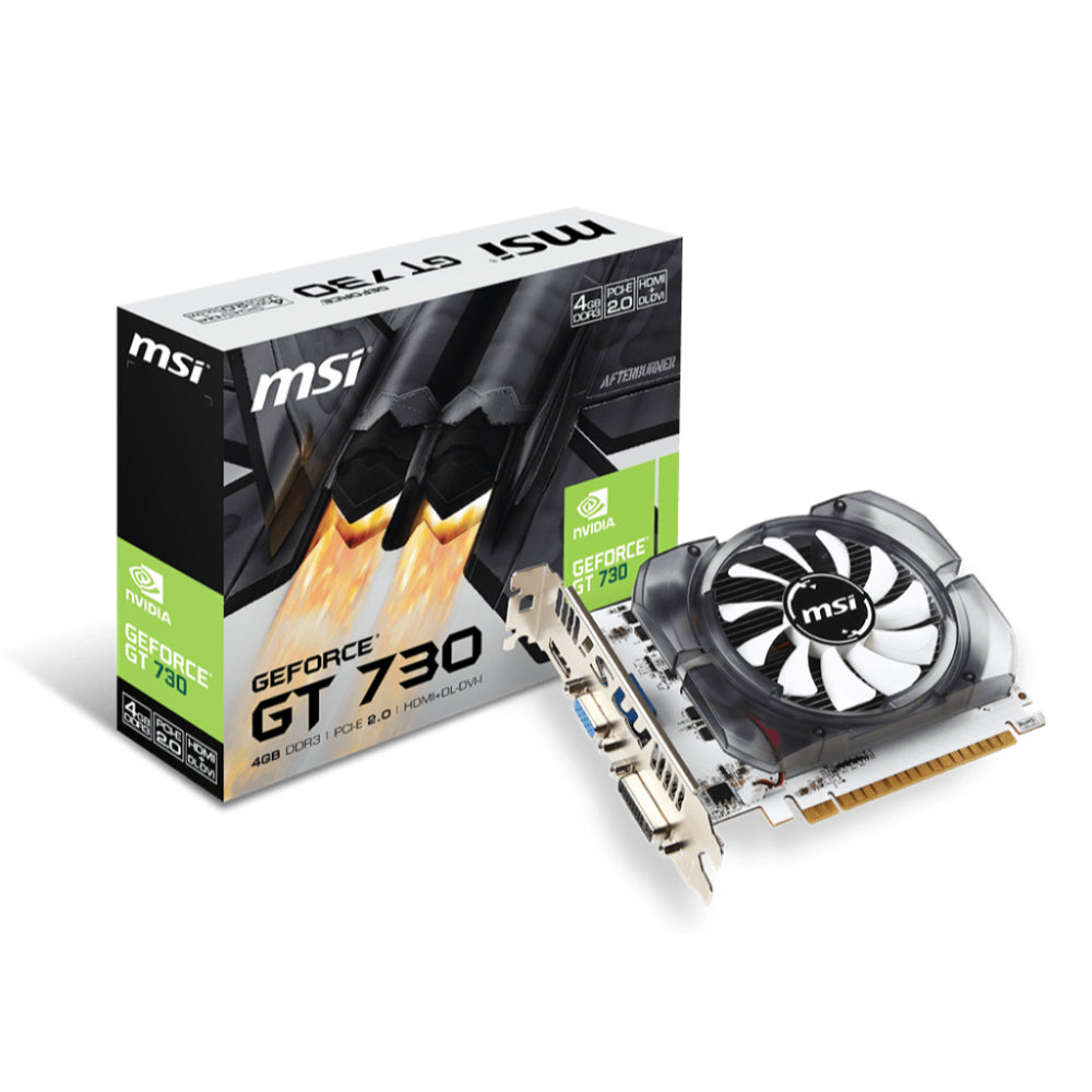 MSI GeForce GT N730 4GD3 V2 | NVIDIA GeForce GT 730 GPU | 4GB GDDR3 | 128-bit Memory Interface | PCIe 2.0 | HDMI + DVI-I + D-Sub | Low-Profile Design | For Entry-Level Gaming, Multimedia, and Display Expansion