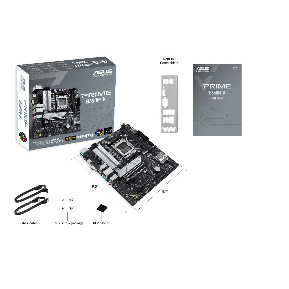 ASUS PRIME B650M-K | AMD B650 Micro-ATX Motherboard | AM5 Socket | DDR5 Support | PCIe 5.0 M.2 | Realtek 2.5Gb Ethernet | USB 3.2 Gen 2 | Aura Sync RGB