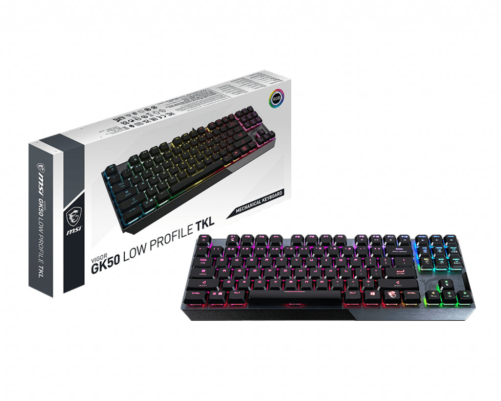 MSI VIGOR GK50 LOW PROFILE TKL Gaming Keyboard | Kailh Low Profile White Clicky Switches, Per-Key RGB, Compact Design