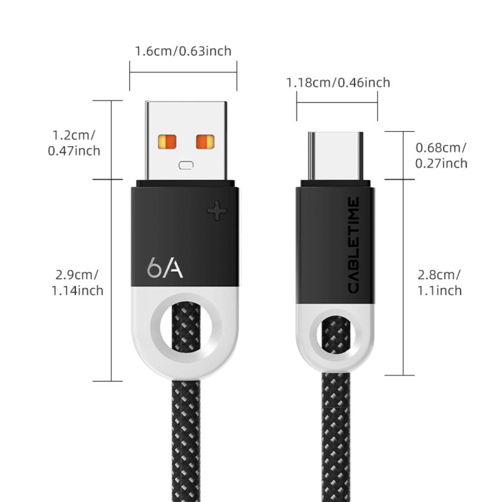 CABLETIME CAP1J | 6A USB-A to USB-C Fast Charge Braided Cable (1.5m)