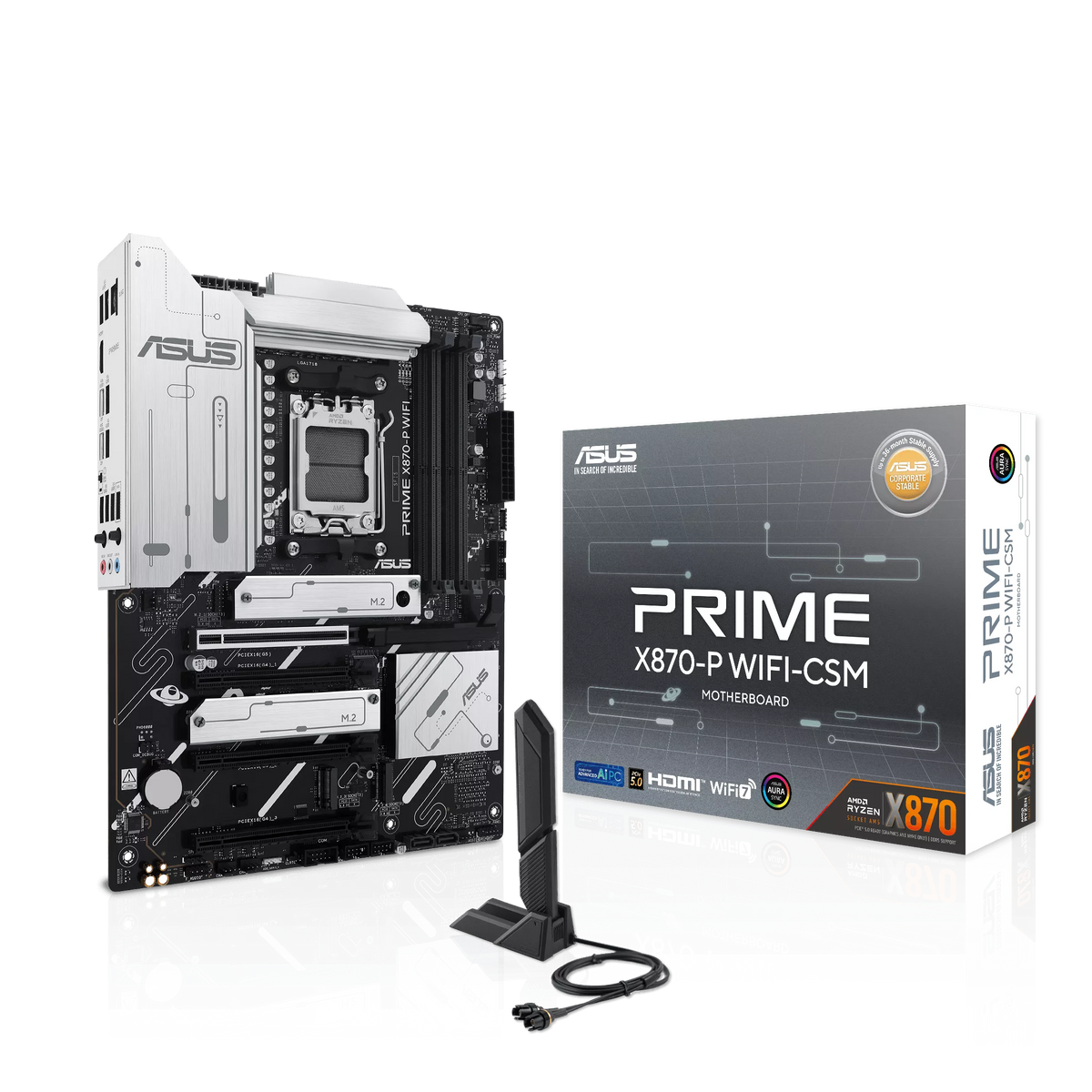 ASUS PRIME X870-P WIFI-CSM AMD AM5 ATX Motherboard | Ryzen 9000/8000/7000 | 256GB DDR5 | 8000+MT/s (OC) | Wi-Fi 7 | 2.5Gb LAN | 4× M.2 | PCIe 5.0