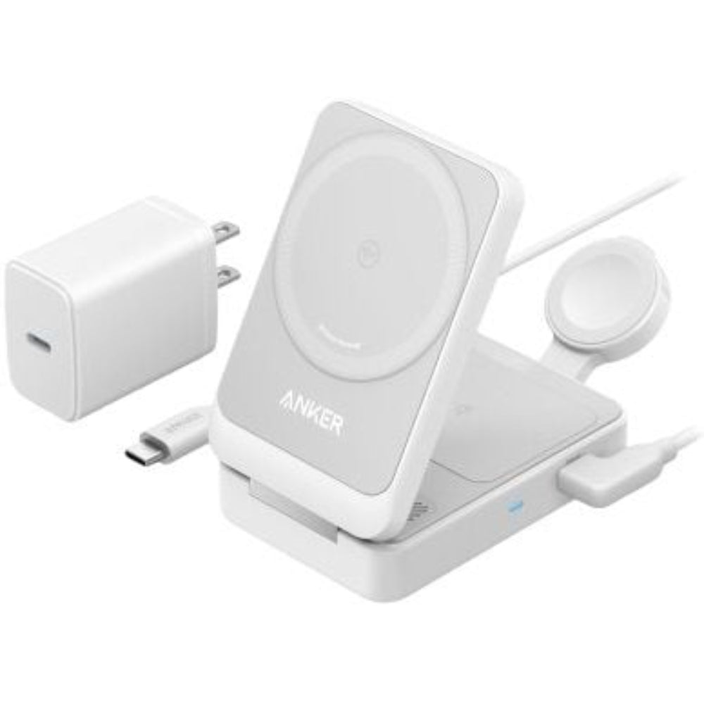 Anker B2557 | MagGo Foldable 3-in-1 Wireless Charging Station | 15W MagSafe-Compatible | Apple Watch Charger | Qi Pad for AirPods | Foldable Travel Design | USB-C Input | For iPhone, Apple Watch, AirPods