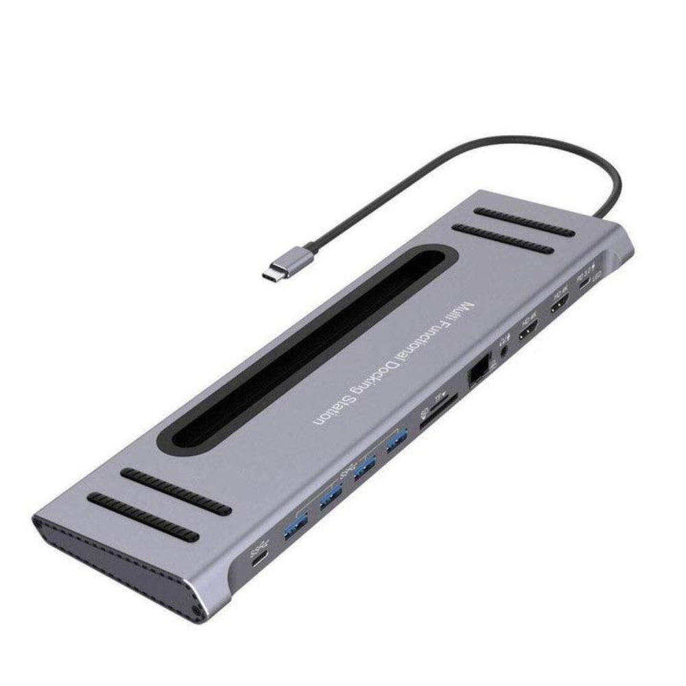 Onten OTN-9199 | 12-in-1 Multifunction Type-C Hub | Dual HDMI 4K@30Hz + VGA + RJ45 + 100W PD + SD/TF + 3.5mm Audio + USB 3.0×4 + USB-C | Plug & Play | For MacBook, Surface, Dell XPS, HP Spectre, USB-C Laptops/Tablets