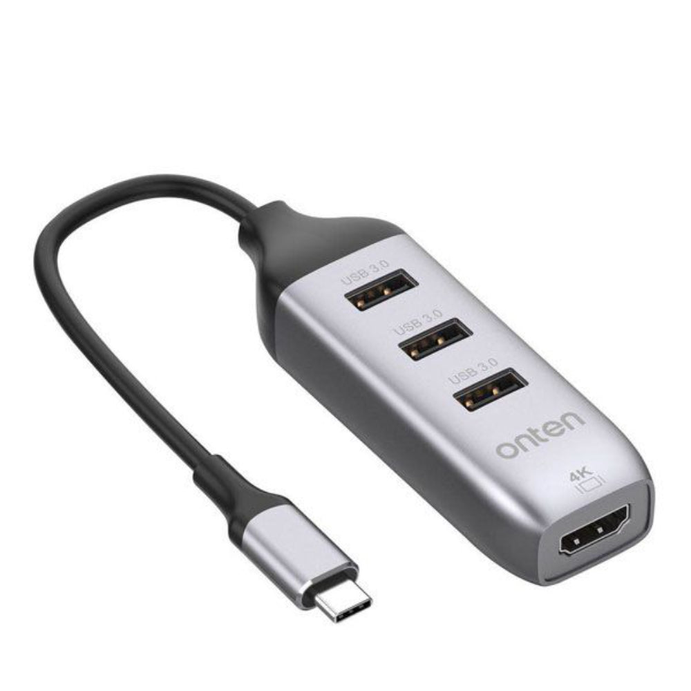 Onten OTN-95118R | USB-C to RJ45 Gigabit Ethernet + 3× USB 3.0 Hub | 5Gbps Transfer | 1000Mbps LAN | Plug & Play | 110mm Cable | For MacBook, Surface, Dell XPS, USB-C Laptops/Tablets