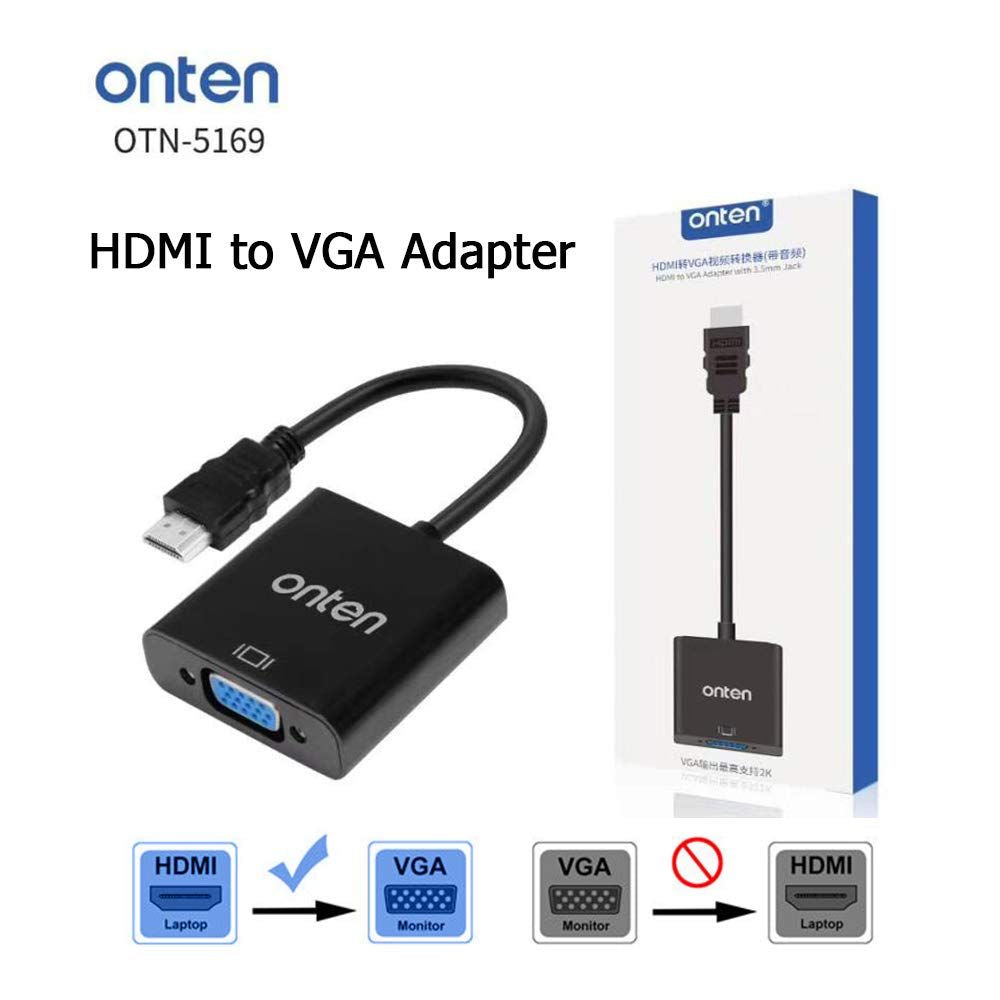Onten OTN-5165 | HDMI to VGA Adapter | 1080p@60Hz | Gold-Plated Connectors | Plug & Play | For Laptops, Consoles, Projectors, Monitors