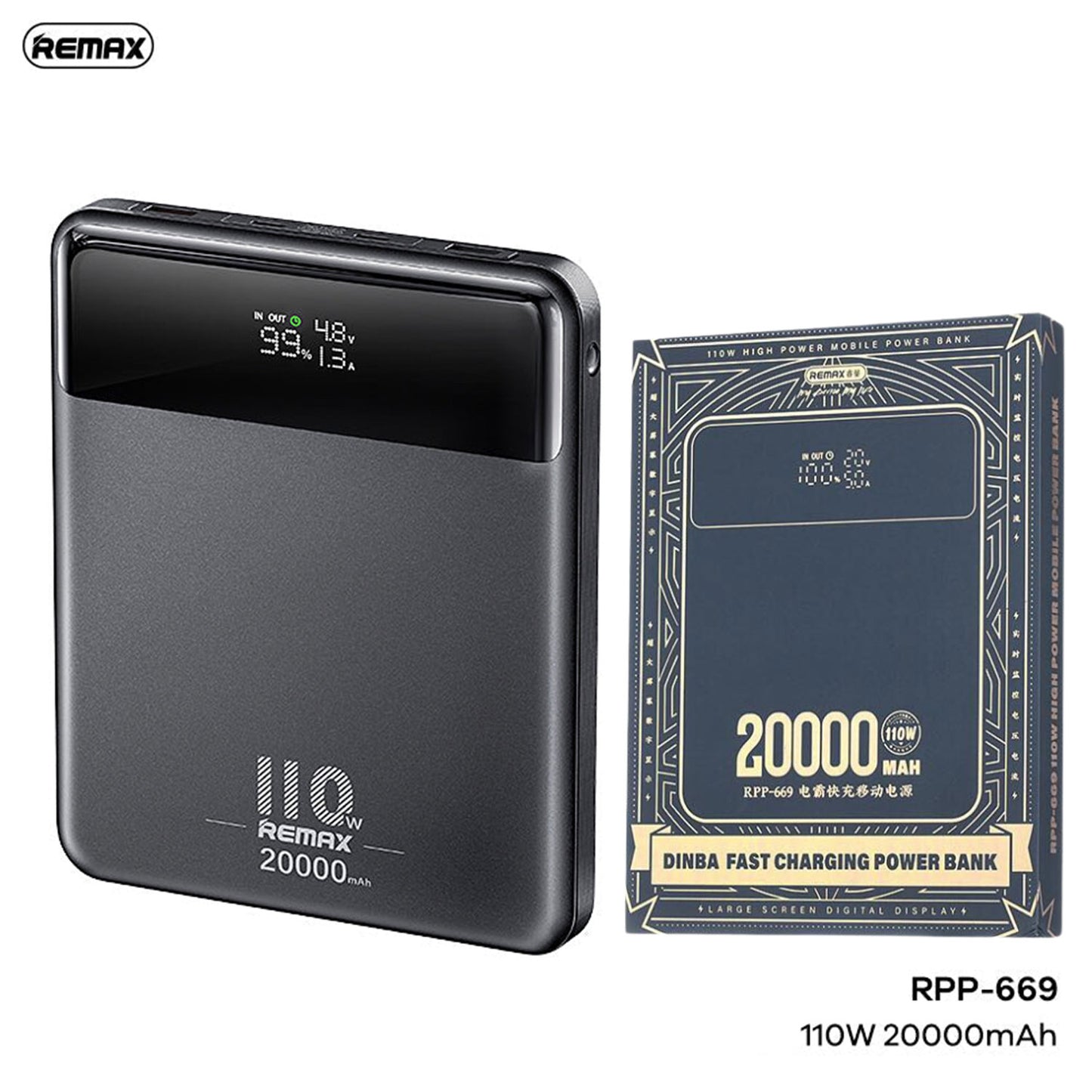 Remax RPP-669 Dinba Series Power Bank | 20000mAh 110W + 22.5W Fast Charging for Laptop & Mobile