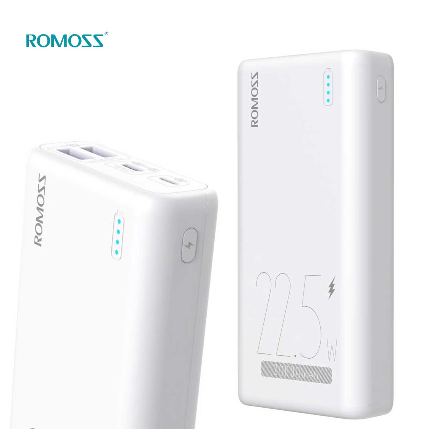 ROMOSS PSL20 Simple 20 Power Bank | 20000mAh 22.5W PD Super Fast Charging with 3 Input Ports | White