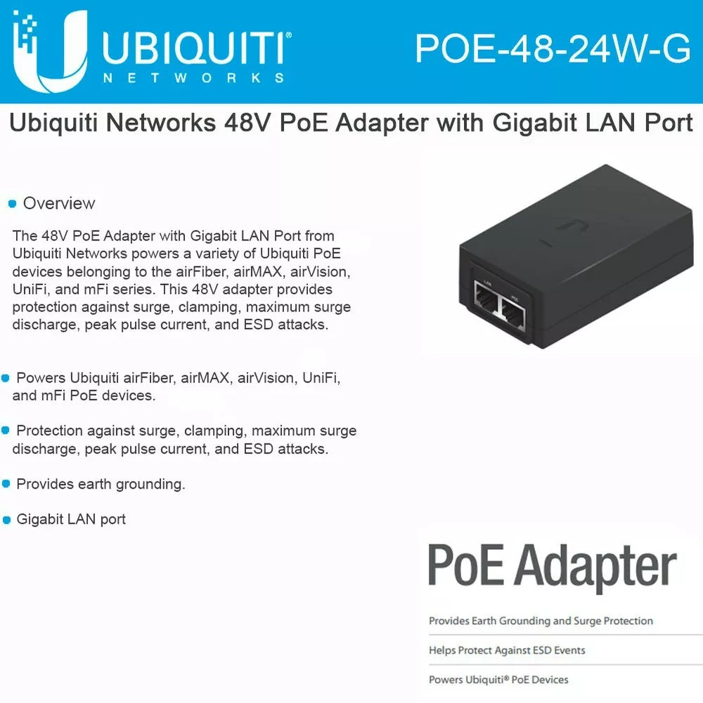 UBIQUITI PoE Adapter 48V (0.5A) | POE-48-24W-G