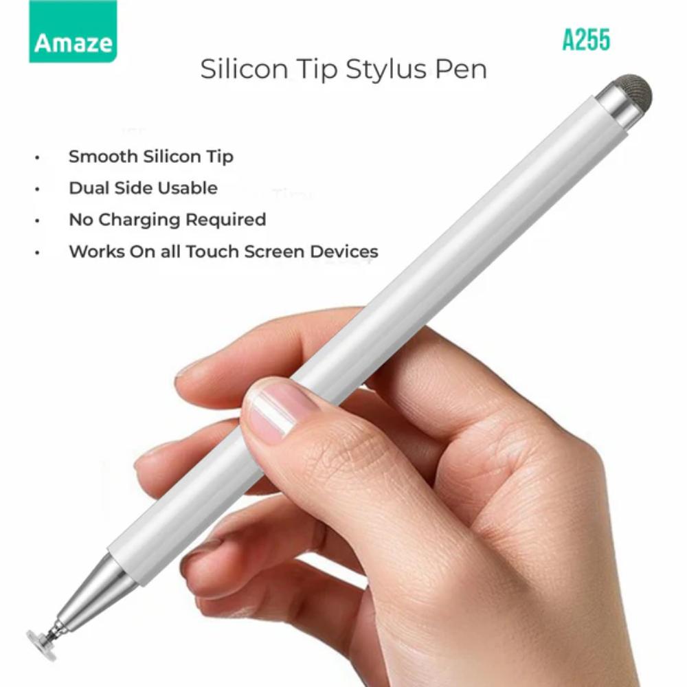 Amaze A255 Twin-Tip Universal Stylus Pen | Mesh & Silicon Tip | Lightweight | No Charging Required | Magnetic Cap | For Touchscreen Devices