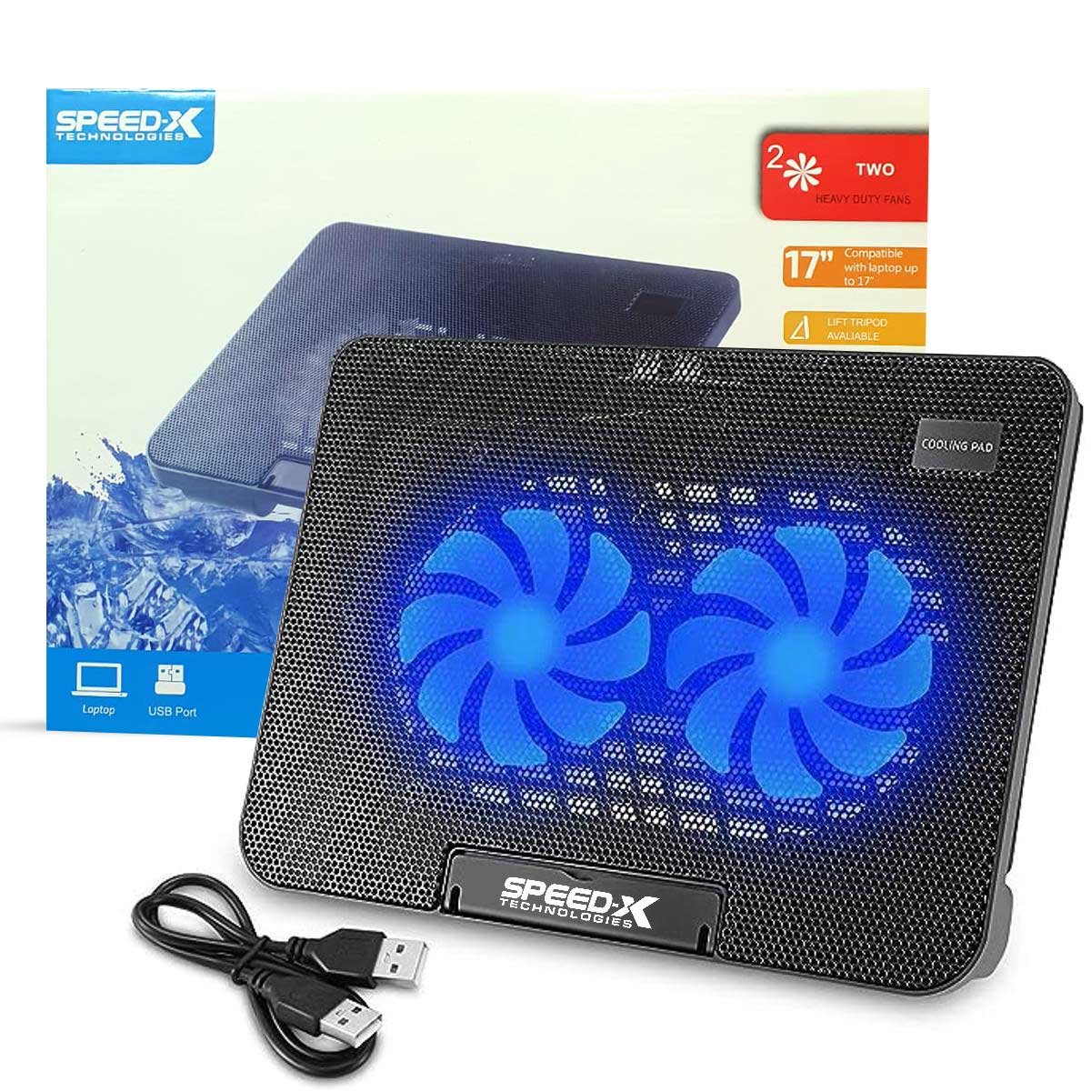 Speed-X N99 Laptop Cooling Pad | 2 Fans | Dual USB & LED Light