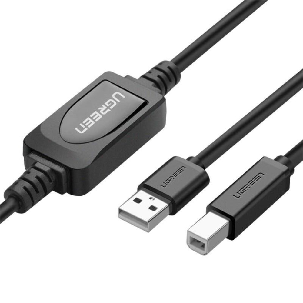 UGREEN | USB 2.0 A Male to B Male Active Printer Cable | 10M (10374) / 15M (10362) | Signal Booster Chip | High-Speed 480Mbps | Black | For Printer, Scanner, DAC, USB Audio Interface